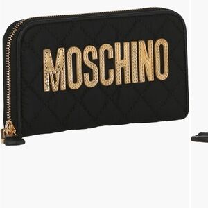 Moschino Black Quilted Wallet with Gold Logo